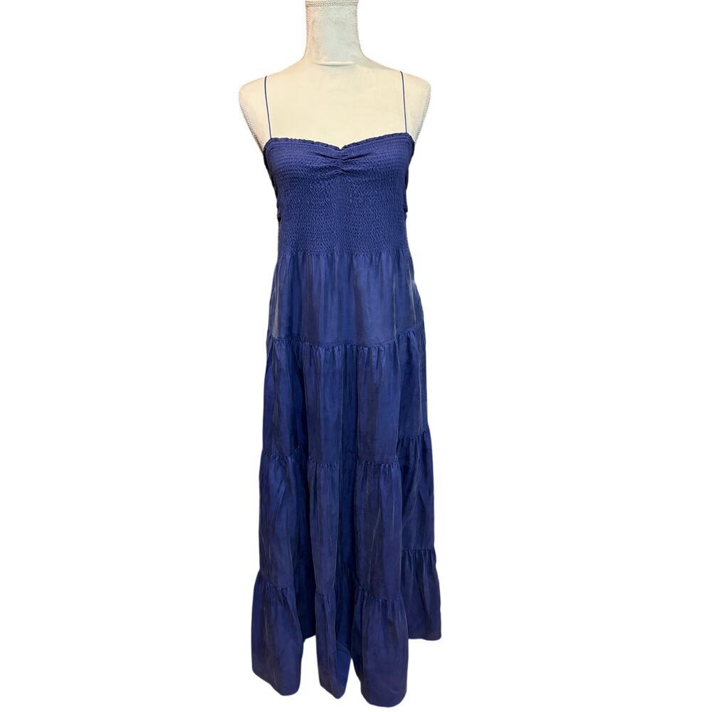 Rebecca Taylor Silk Tiered Maxi Navy Dress Size S